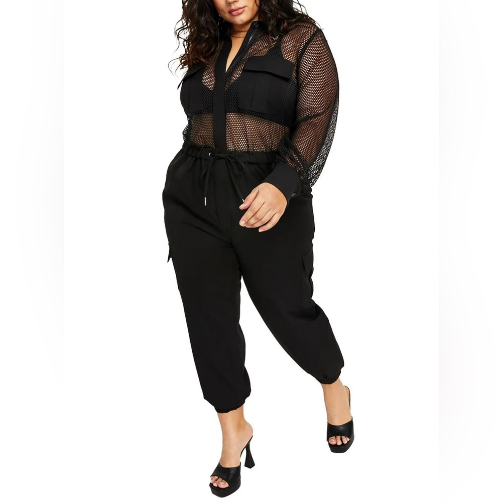 NINA PAKER Chic Black mesh sleeve Jumpsuit for Women